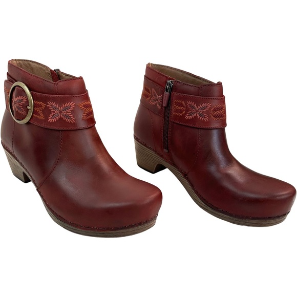 Dansko Women's Mina Ankle Leather Bootie Color: Red Oiled Size: 37 NEW - Picture 5 of 16